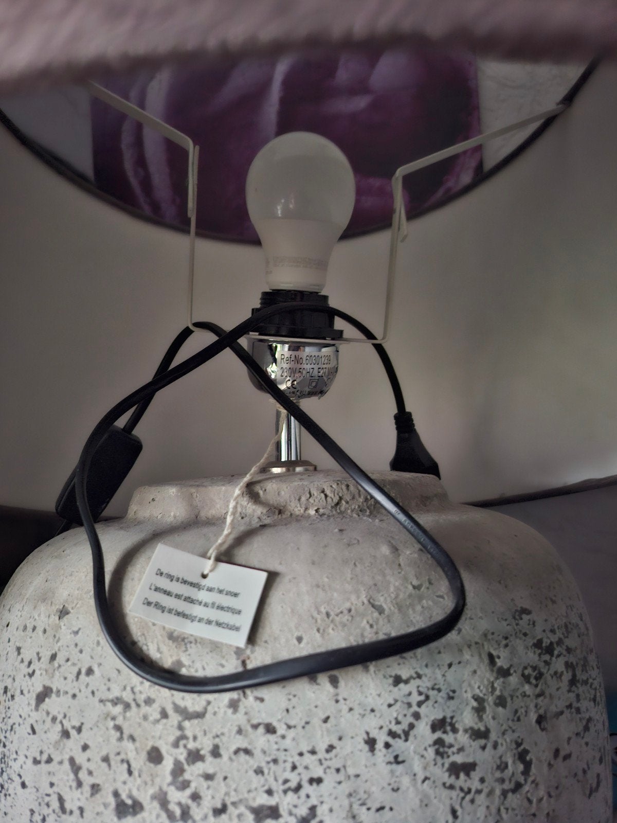 kruiklamp met stoffen kap en keramische voet, Ophalen, Textiel, 100 tot 150 cm, E27 (groot)