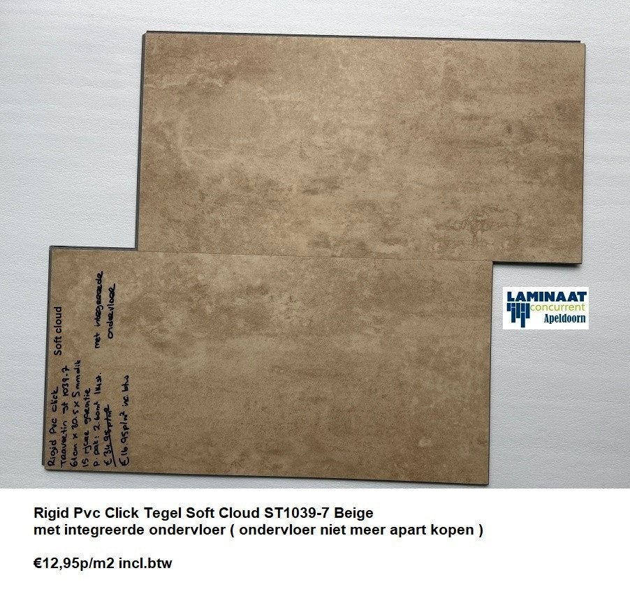 Pvc click tegel Soft Cloud met integreerde ondervloer