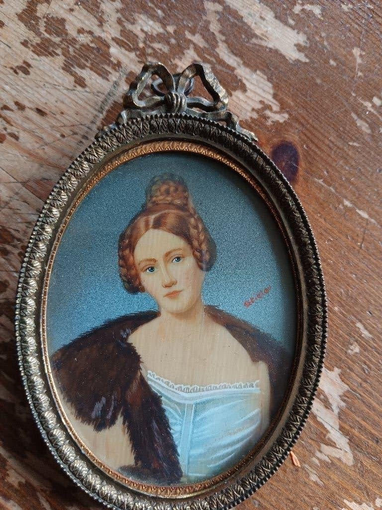 Antiek Miniatuur Portret Schilderij in Ovale Lijst, Antiek en Kunst, Kunst | Schilderijen | Klassiek, Portret of Personen, Klassiek