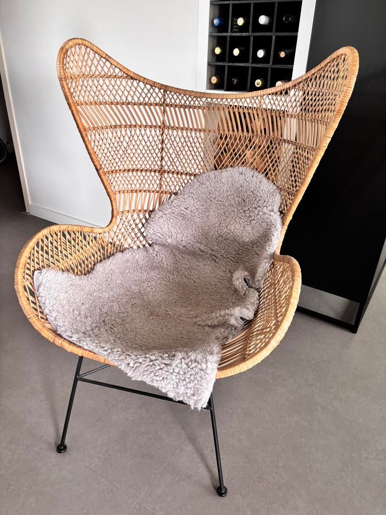 HKliving Bohemian Eggchair Rattan 82 x 110 cm, Ophalen, Bruin, Zo goed als nieuw, Eén