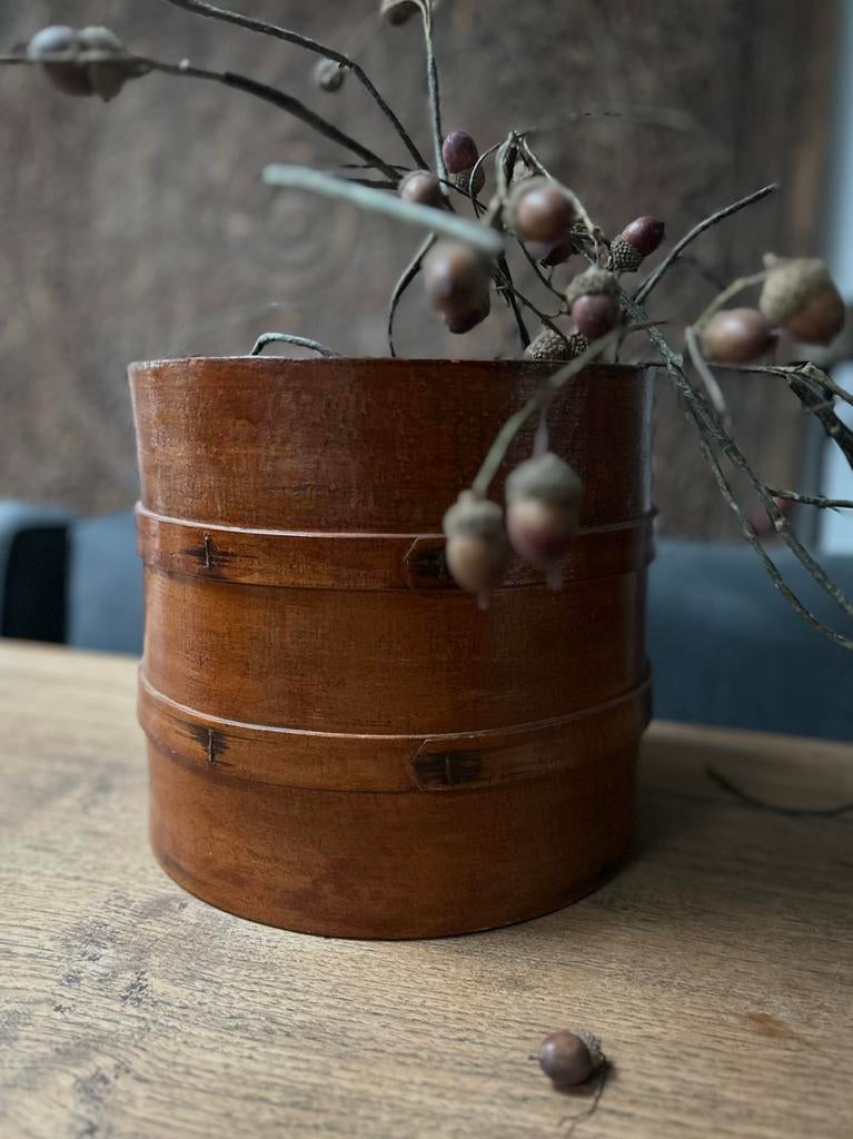 Oude houten spanbanden emmer ton landelijk Brocante, Antiek en Kunst, Curiosa en Brocante, Ophalen of Verzenden