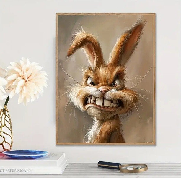 Boze konijn op canvas, Ut, Nieuw, Ophalen of Verzenden, Uno