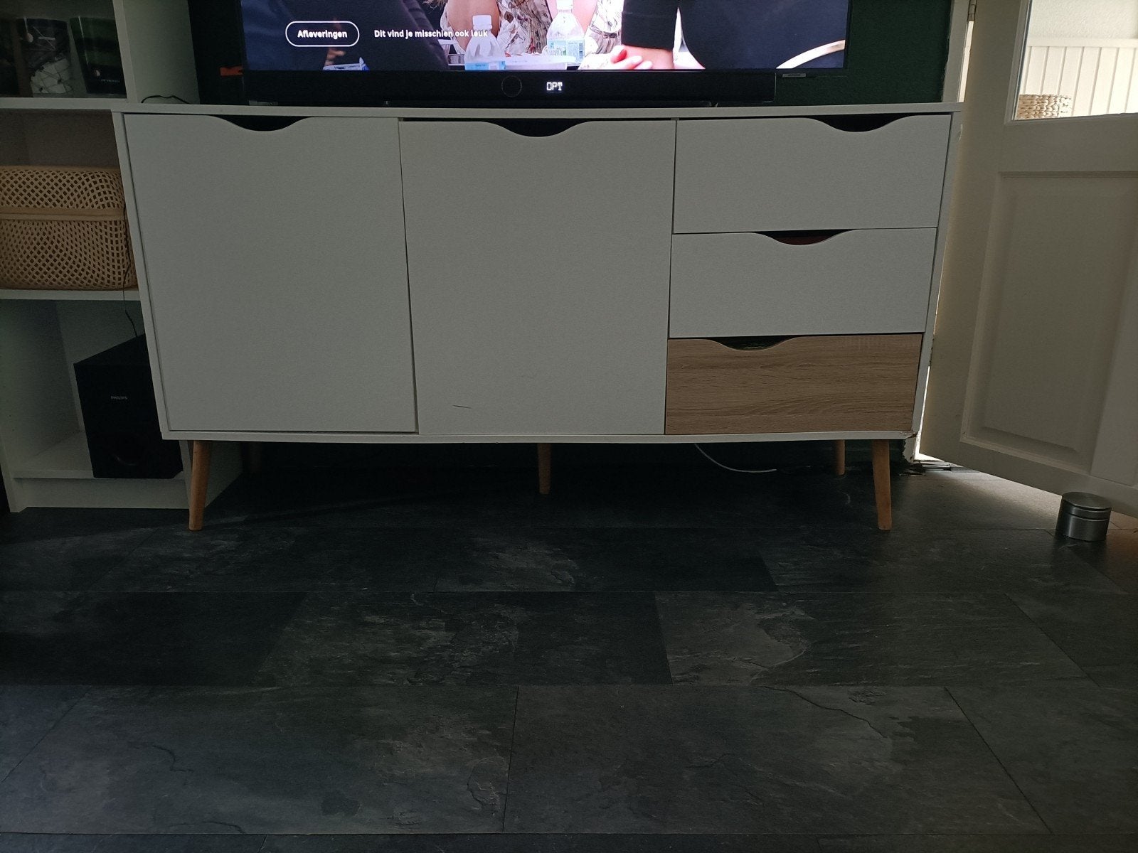Wit dressoir met veel opbergruimte, Gebruikt, Ophalen of Verzenden, 25 tot 50 cm, Met lade(s)