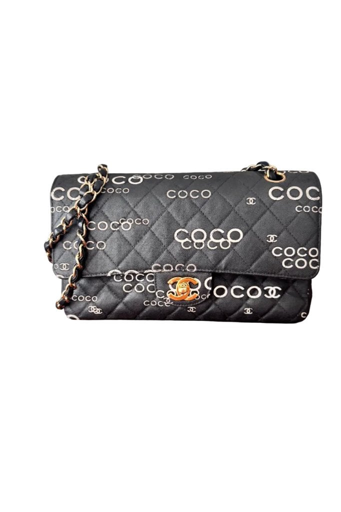 Chanel Coco Printed Classic Flap Bag, Ophalen of Verzenden, Zo goed als nieuw, Zwart, Schoudertasje