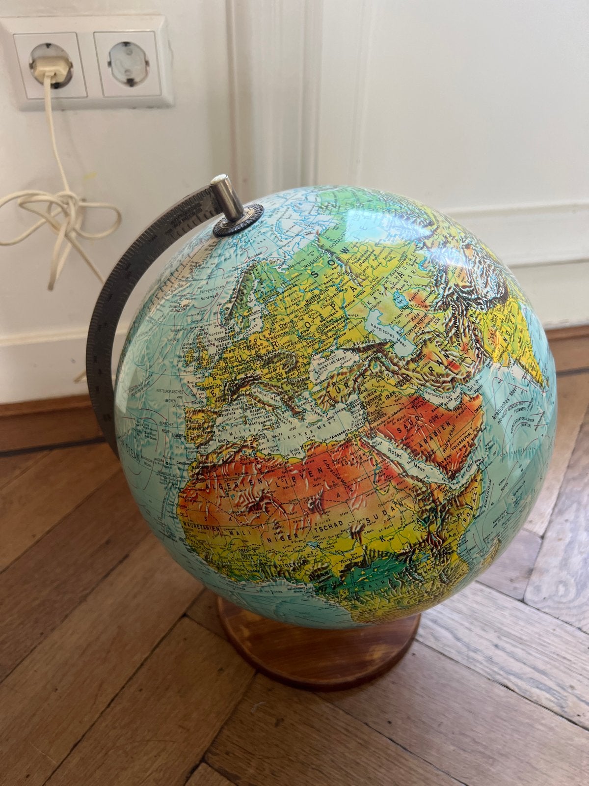Vintage Wereldbol Scan Globe A/S Denemarken Verlicht, Ophalen, Gebruikt, Draaibaar, Staatkundige wereldbol
