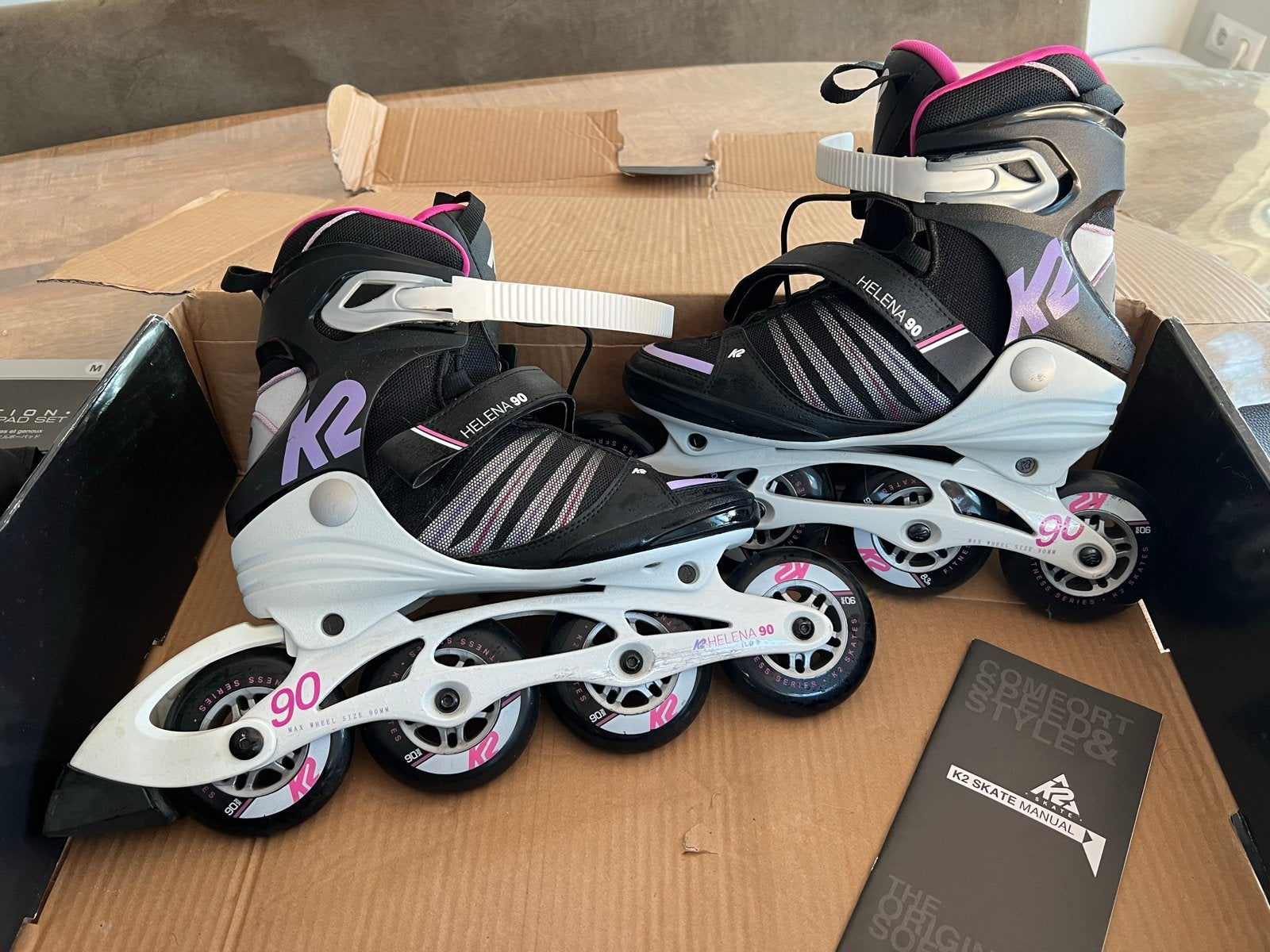 K2 Helena 90 skeelers met beschermers en sokken - Maat 37, Sport en Fitness, Skeelers, Ophalen, K2, Gebruikt, Inline skates 4 wielen