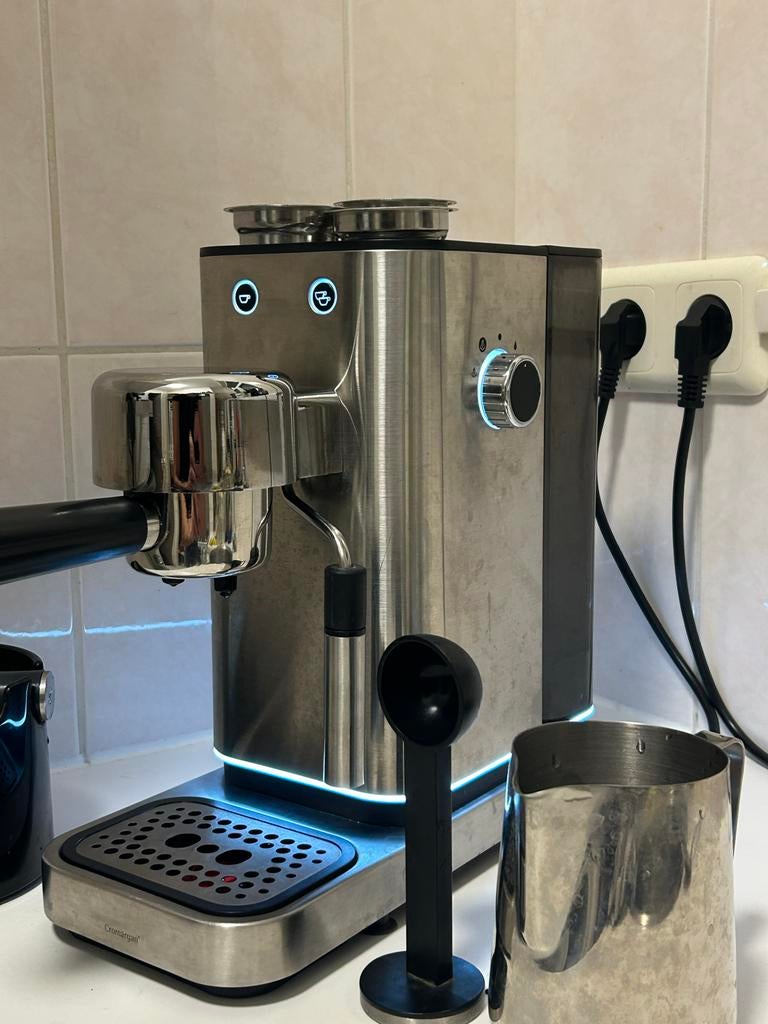 WMF Lono Espressomachine met complete accessoires set, Stoompijpje, Gebruikt, Espresso apparaat, Gemalen koffie