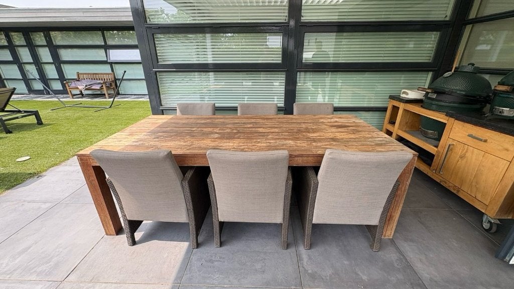 Luxe tuinset: teakhouten tafel met 6 stoelen, Ophalen, Gebruikt, 6 zitplaatsen, Teakhout
