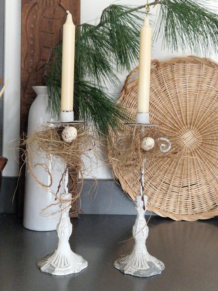 2 Brocante ijzeren kandelaars samen 3,50, Ophalen