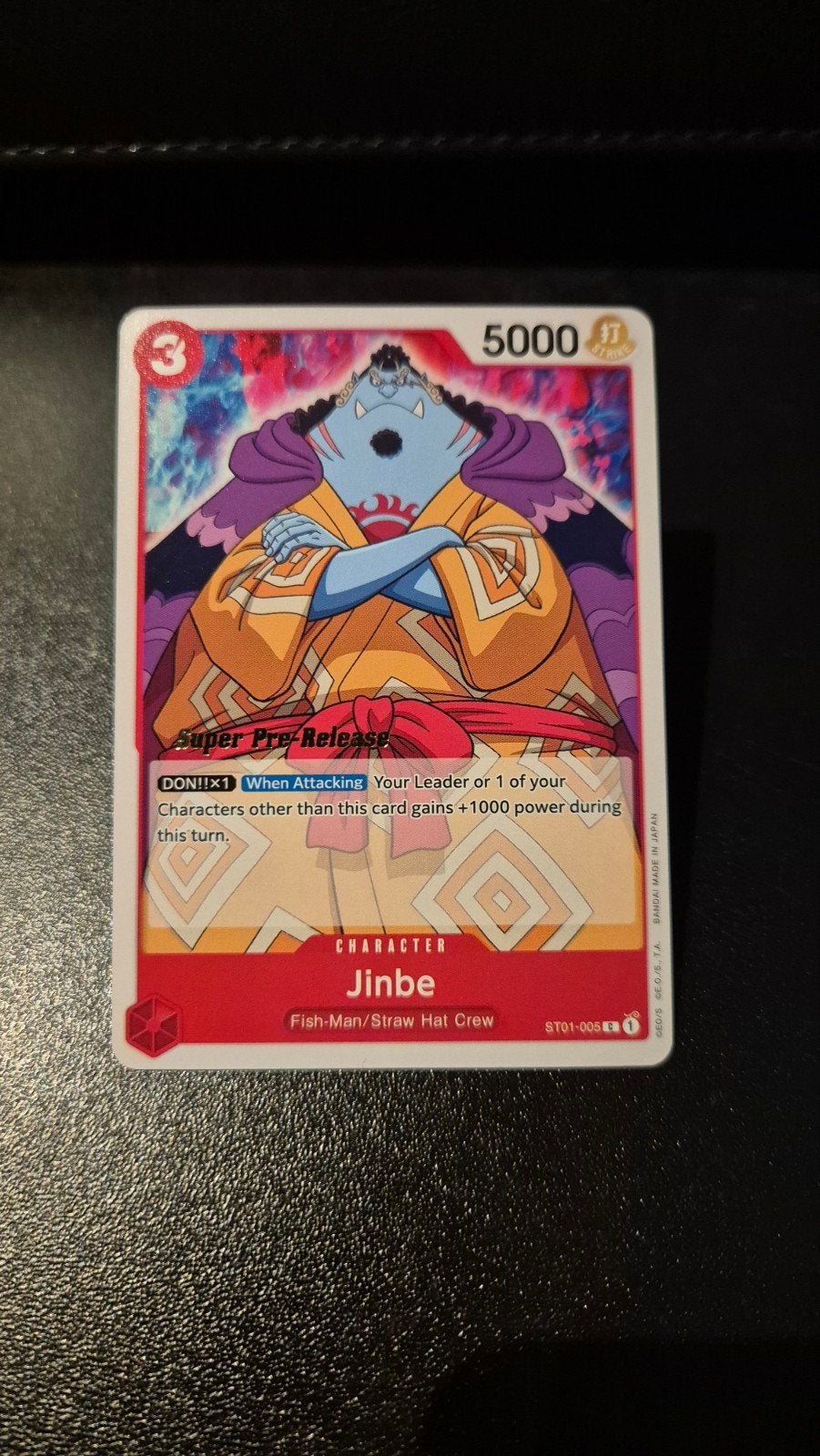 One Piece - Jinbe, Super Pre-Release, Ophalen of Verzenden, Zo goed als nieuw, Losse kaart
