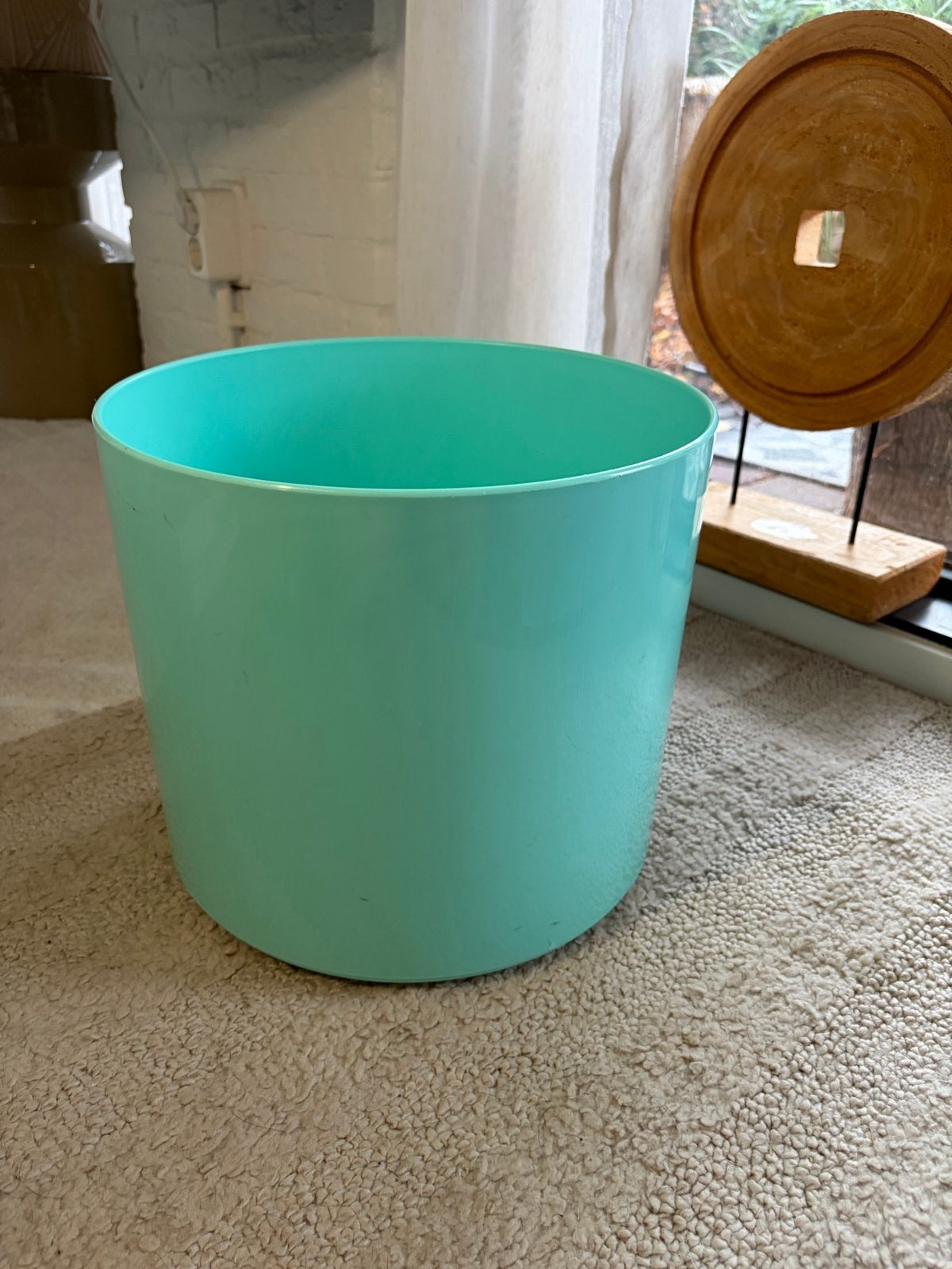 Plantenbak op wieltjes - Lichtblauw/Mintgroen turquoise, 25 tot 40 cm, Kunststof, Gebruikt, Rond