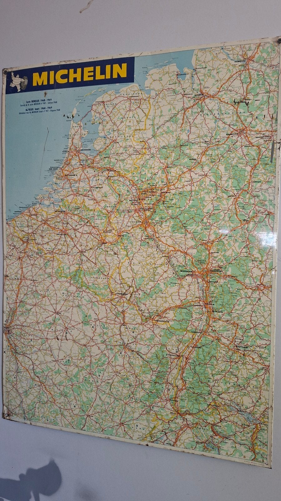 Vintage Michelin Benelux wandkaart 1968–1969, Boeken, Atlassen en Landkaarten, Gelezen, Frankrijk, Ophalen of Verzenden, Landkaart