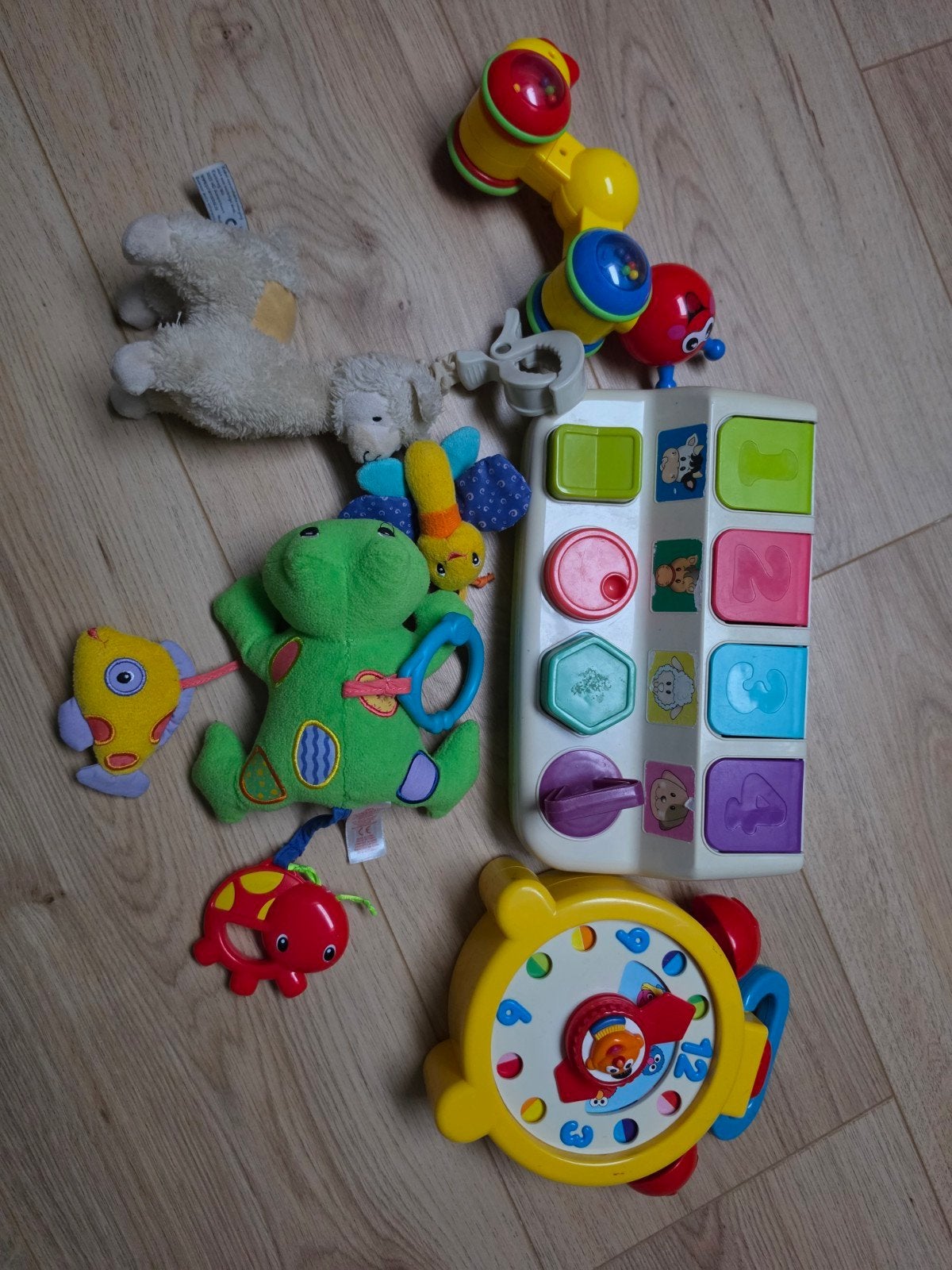 Baby speelgoed pakket: rammelaars, mobiel, pop-up boerderij, Ophalen of Verzenden, Gebruikt, Mobiel, Met wieltjes