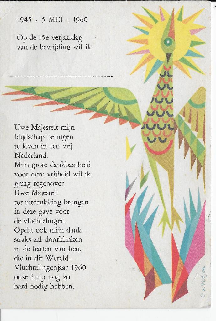 Ned bevrijdingskaart 1960 aan paleis Soestdijk, Postzegels en Munten, Verzenden, Na 1940, Gestempeld