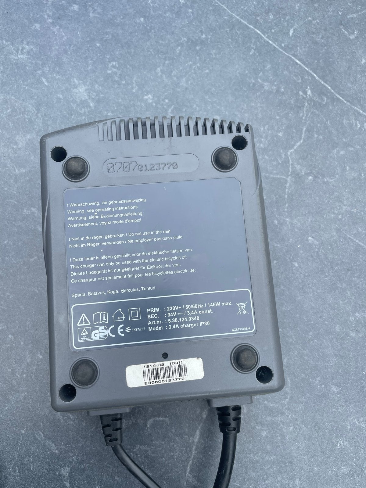 EXKENDIS 3,4A E-bike oplader (Sparta, Batavus, Koga), Fietsen en Brommers, Ophalen of Verzenden, Gebruikt