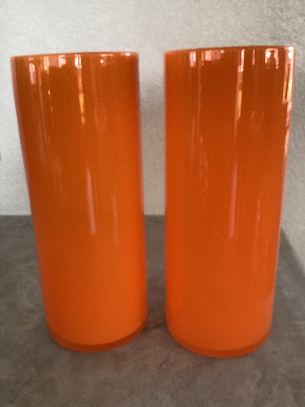 2 x Oranje glazen vaas, 30 cm hoog, 30 cm, Oranje, Ophalen of Verzenden, Glas