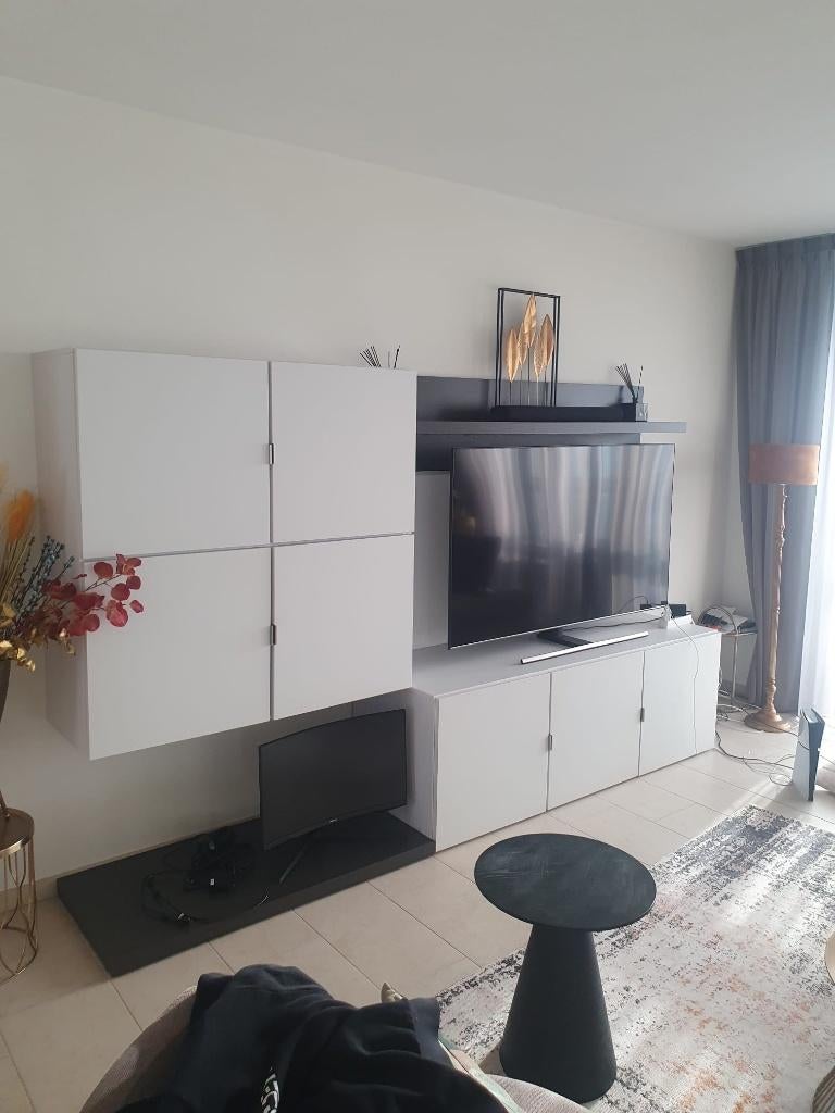 Modern design wandmeubel / tv-meubel zwart wit hoogglans, Ophalen, 150 tot 200 cm, Zo goed als nieuw, 150 tot 200 cm