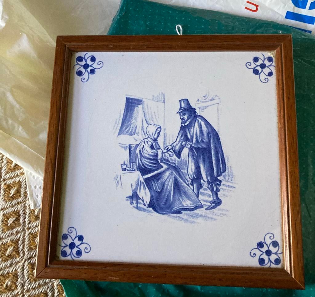Delfts Blauw Tegeltableau in Houten Lijst, Antiek en Kunst, Ophalen of Verzenden