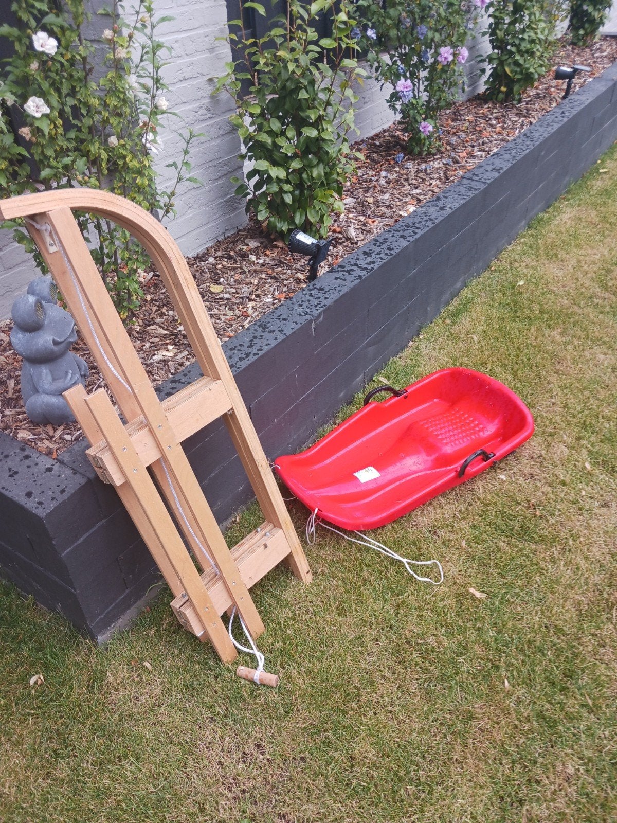Houten slee en kunststof bobslee - Set, Ophalen of Verzenden