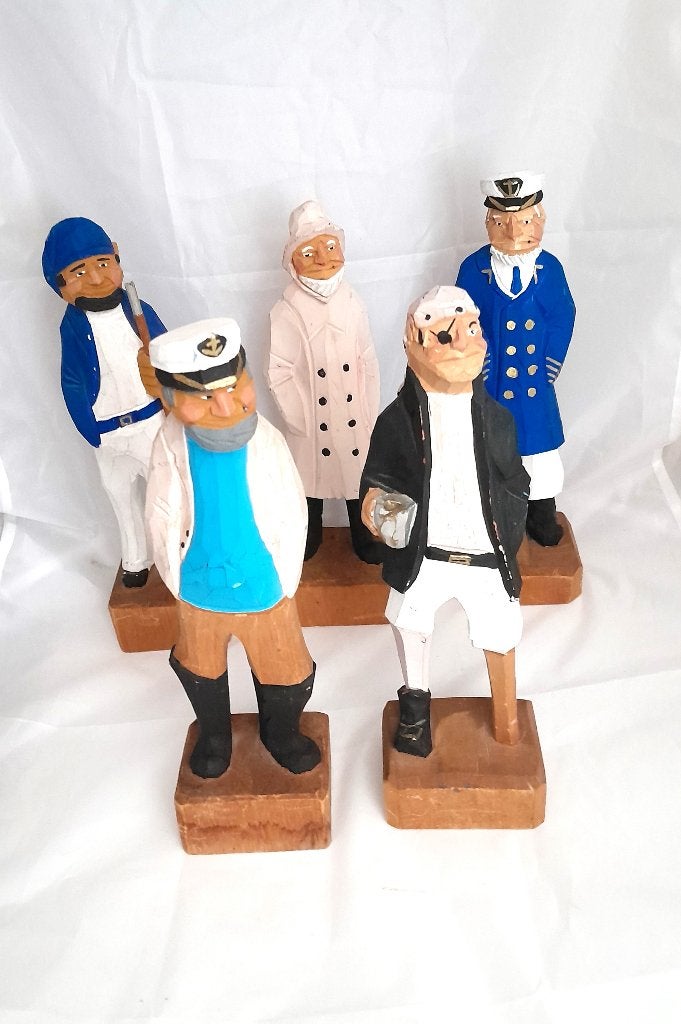 Houten handgesneden beeldjes van oude zeelui/piraten, Ophalen of Verzenden, Zo goed als nieuw, Mens
