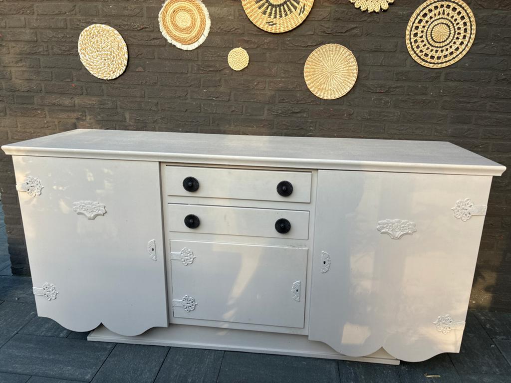 Vintage brocante dressoir/sideboard - Crème wit, Ophalen of Verzenden