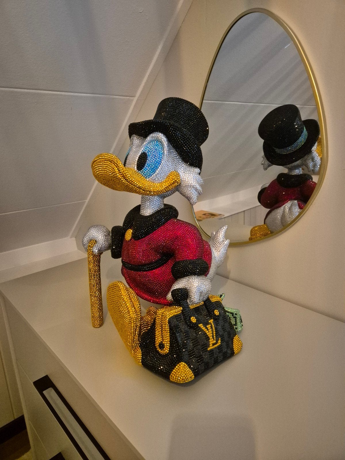 uniek beeld / sculpture Dagobert Duck money bag, Verzamelen, Ophalen of Verzenden, Zo goed als nieuw, Dier