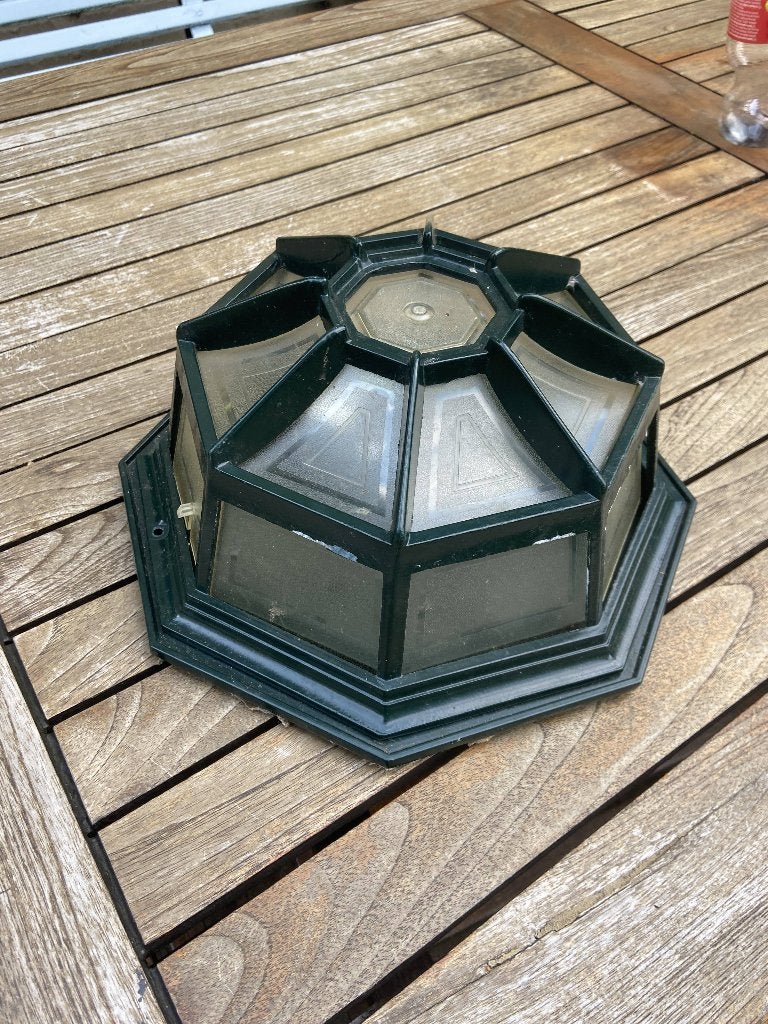 plafondlamp / plafonnière hexagonaal metaal voor buiten, Tuin en Terras, Gebruikt, Aluminium, Ophalen of Verzenden, Netvoeding