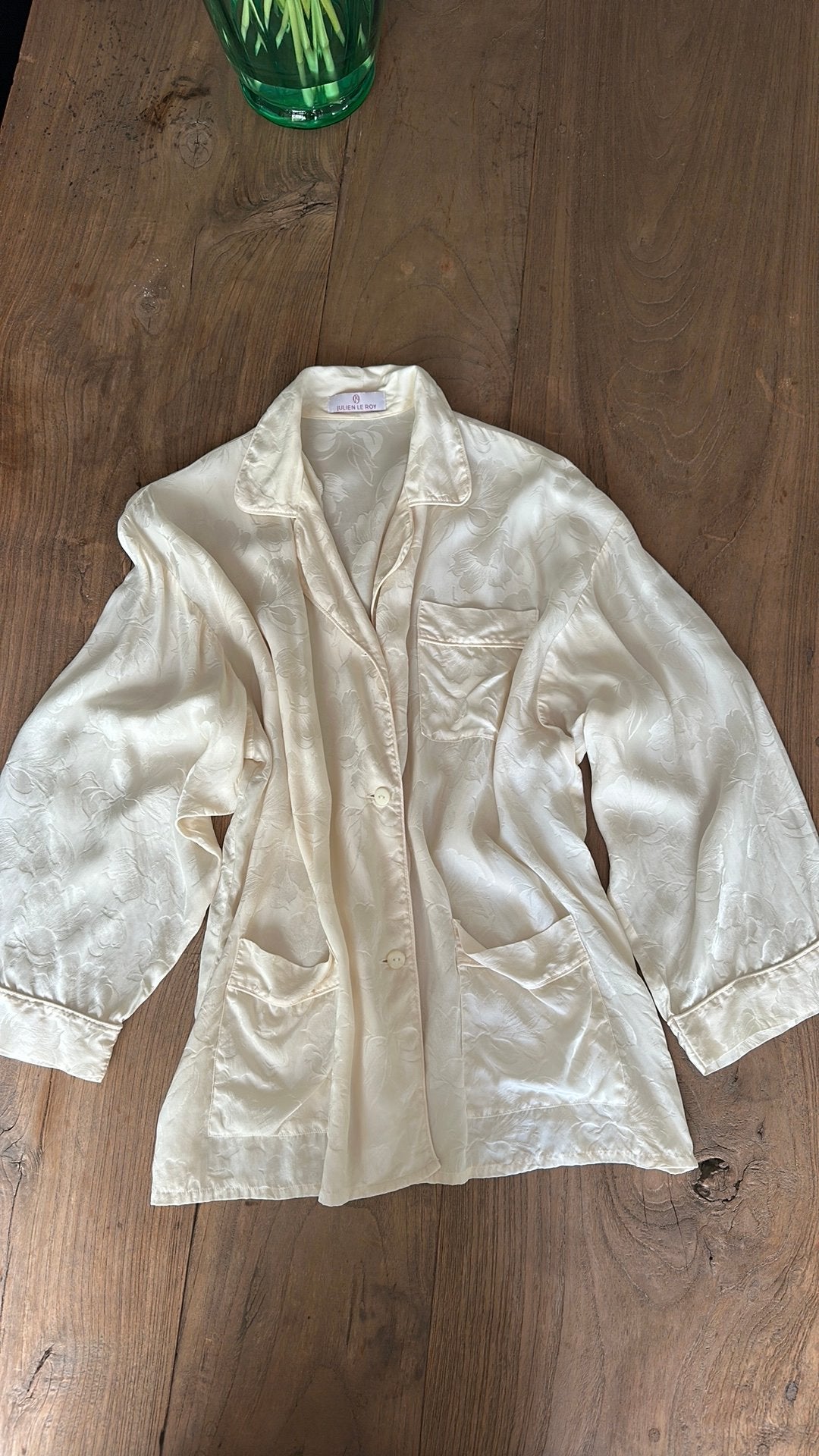 Pyjama jasje, zijde Julien Le Roy Crèmekleurige Bloemenprint, Kleding | Dames, Pyjama's, Ophalen of Verzenden, Zo goed als nieuw