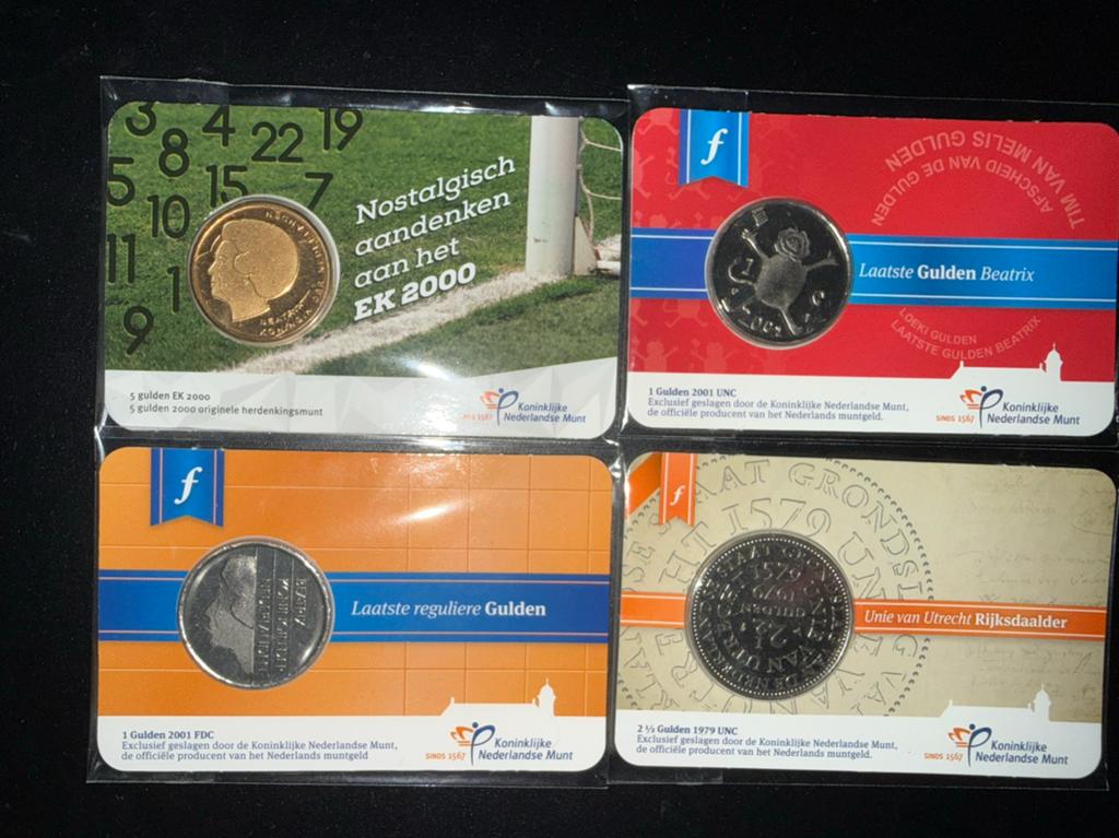 9 verschillende coincards, 1 gulden, Koningin Beatrix, Zilver, Ophalen of Verzenden