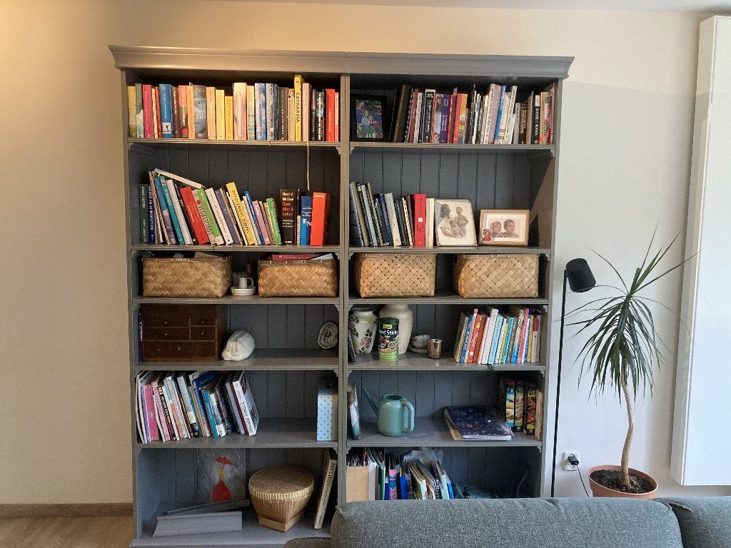 2 boekenkasten landelijke stijl grijs, Huis en Inrichting, Ophalen, Met plank(en), Gebruikt, 200 cm of meer
