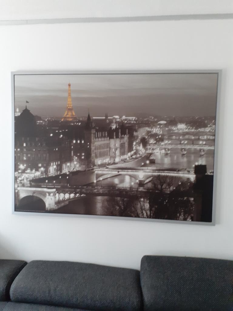 Groot Parijs Schilderij 140x100cm - Eiffeltoren Nachtzicht, Huis en Inrichting, Ophalen, Oorspronkelijke maker, 100 tot 125 cm