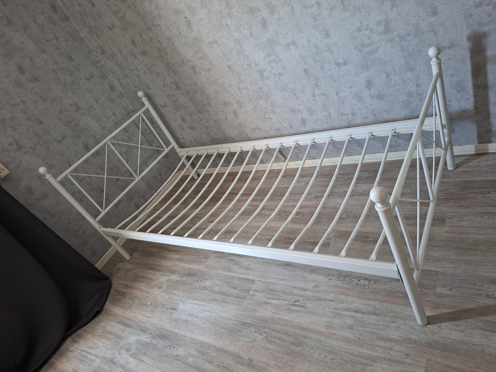 1 persoons bed metaal, Ophalen, 90 cm, Eenpersoons, Wit