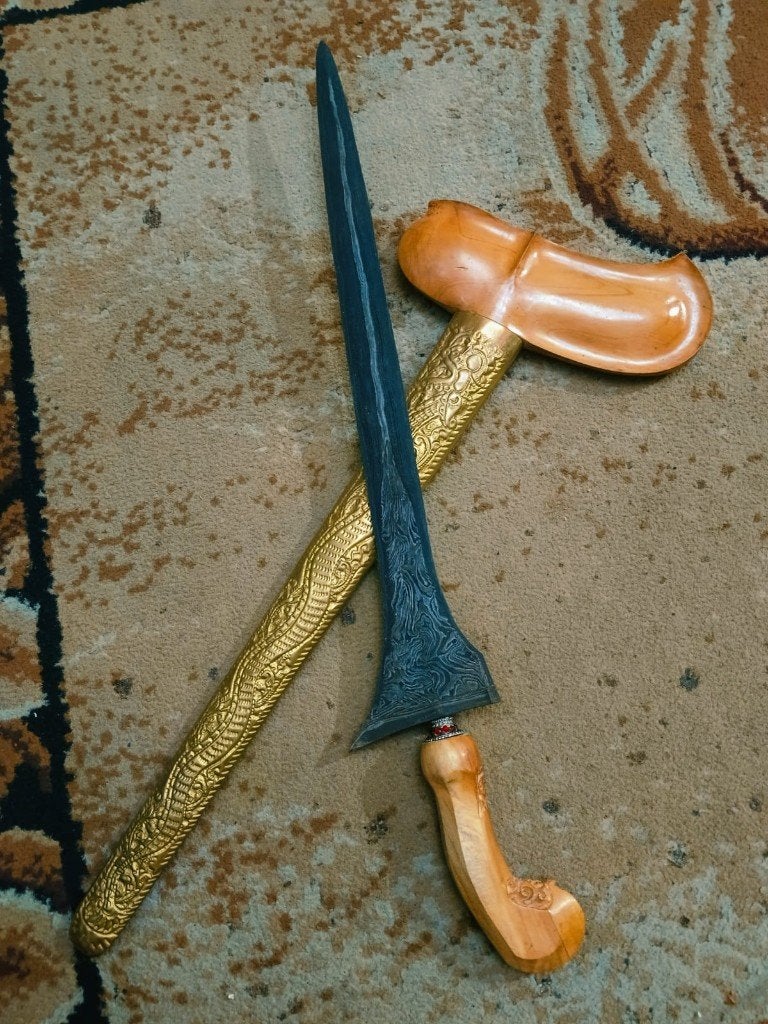 Antieke Keris Tilam Upih Pamor Slewah Dwiwarna Mataram SVG79, Wapen, Verzenden, Overige materialen, Indonesië