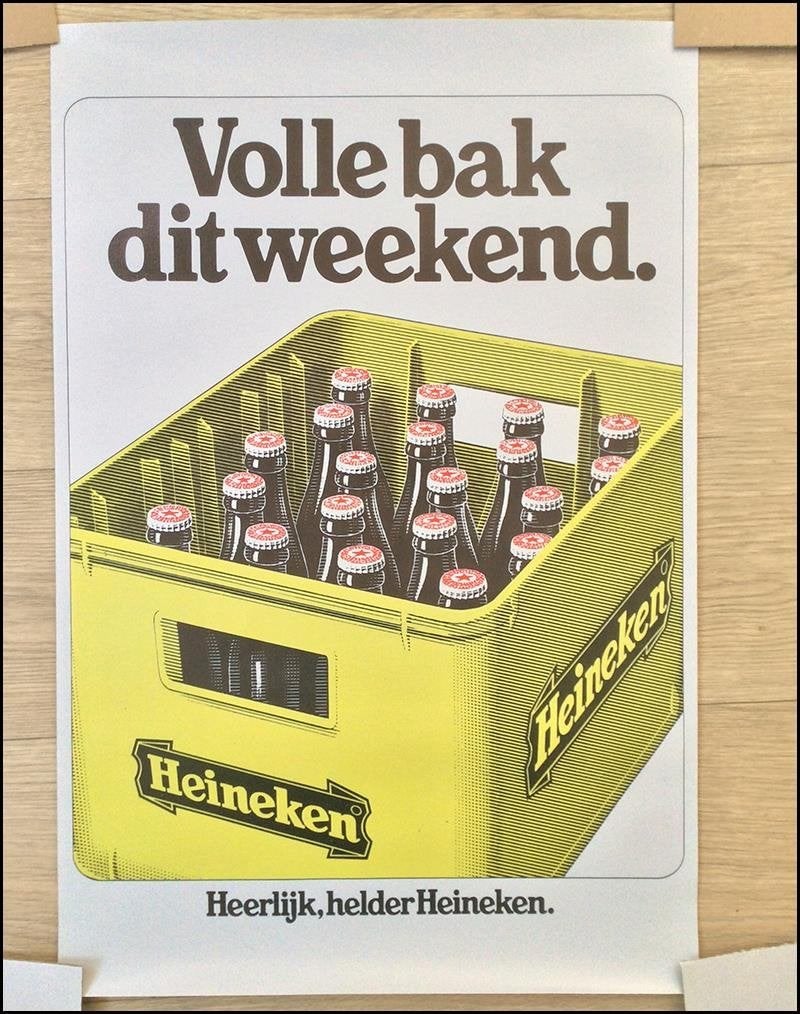 60x40xcm HEINEKEN Volle Bak Retro Bier PubPoster, Verzenden, Nieuw, Reclamebord, Plaat of Schild, Heineken