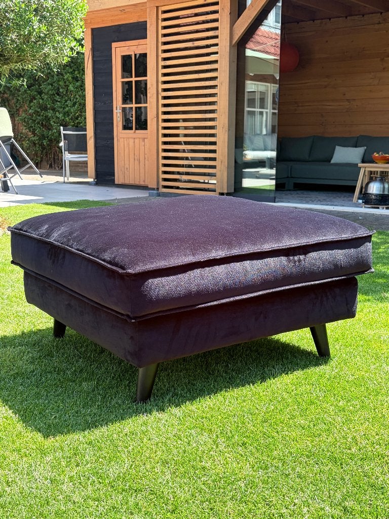 Goossens hocker / poef 80x80 cm – zwart velvet, Ophalen, Vierkant, 75 tot 100 cm, Zo goed als nieuw
