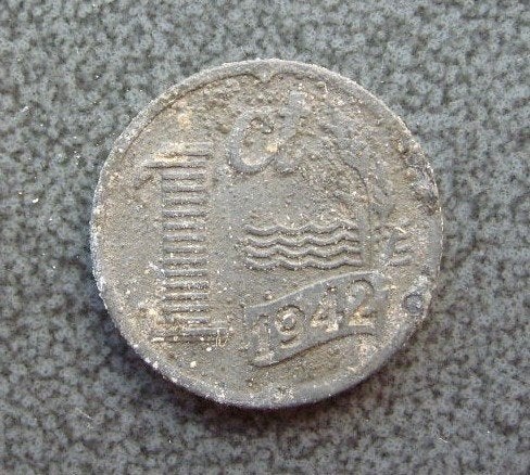 1 cent 1942 - zink. - Bodemvondst., Postzegels en Munten, Munten | Nederland, Verzenden, Koningin Wilhelmina, 1 cent, Losse munt