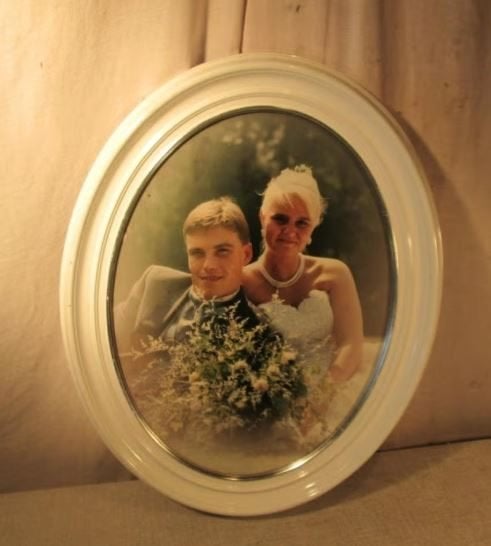 Mooi Witte Houten Ovale Fotolijst - 48x38 / 40x30, Audio, Tv en Foto, Fotografie | Fotolijsten, Standaard fotolijst, Ophalen of Verzenden