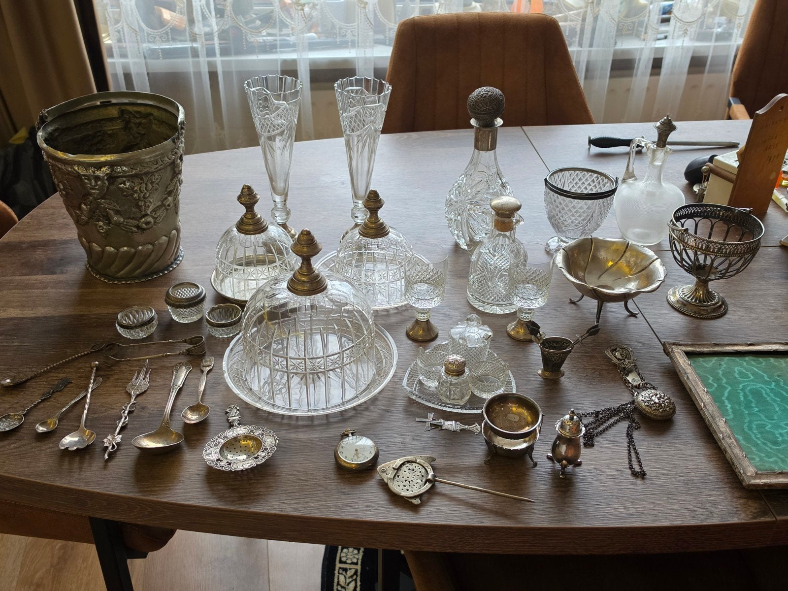 Antieke kristallen en zilveren decoratieve set, Ophalen of Verzenden, Zilver