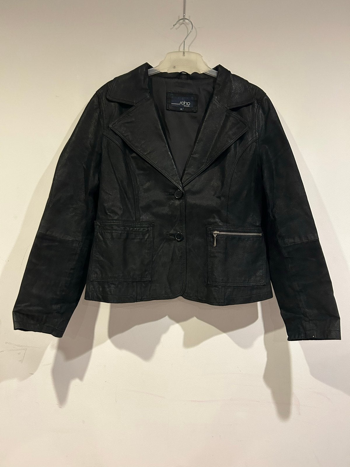 Zwart lederen jasje van Soho New York, maat 44, Ophalen of Verzenden, Gedragen, Maat 46/48 (XL) of groter, Zwart