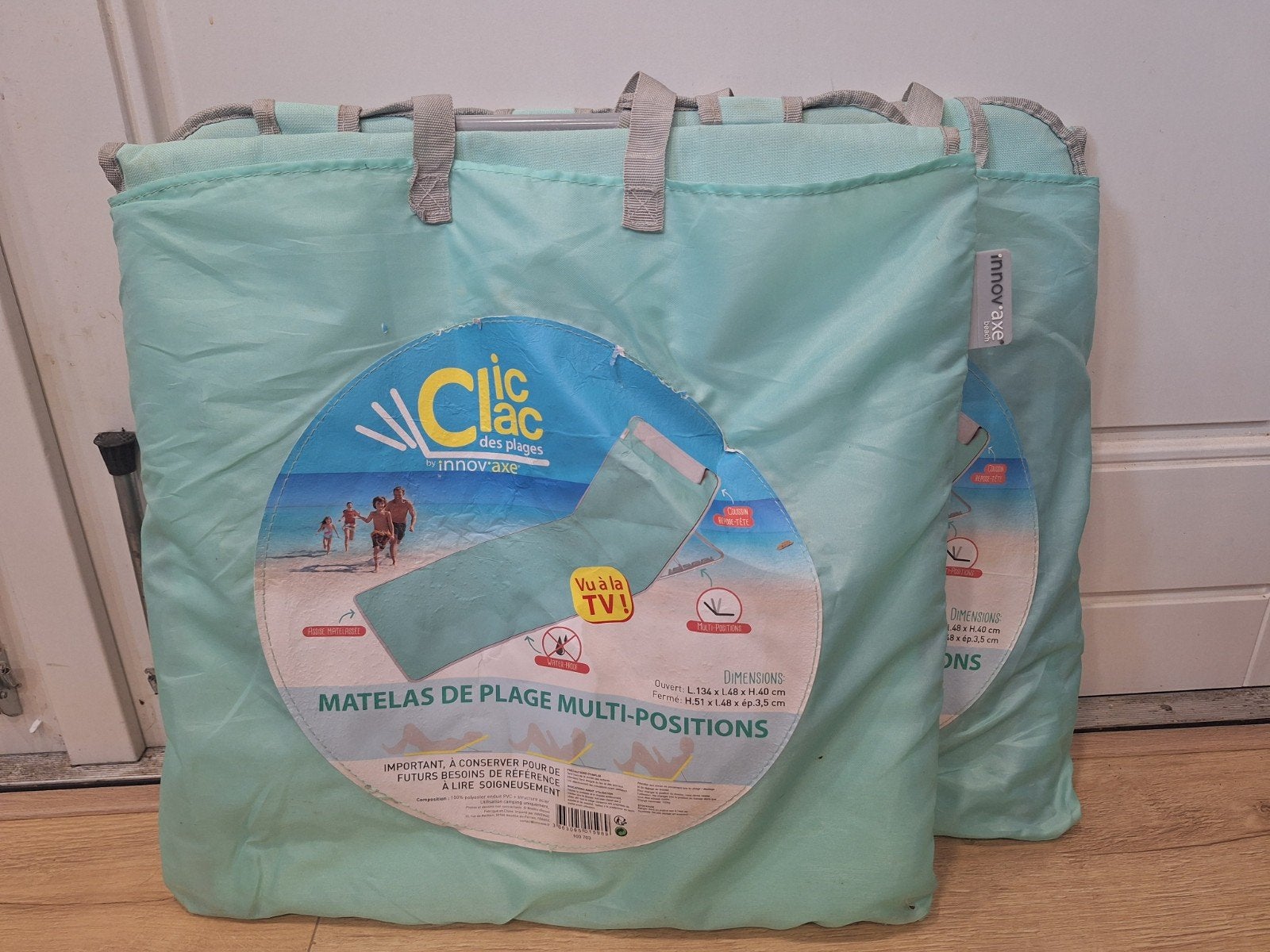 2x Innov'axe Clic Clac strandligbedden, multi-positie, Tuin en Terras, Ophalen of Verzenden, Gebruikt, Textileen, Inklapbaar