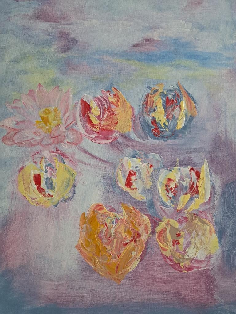 Abstract schilderij waterlelies, Ophalen of Verzenden