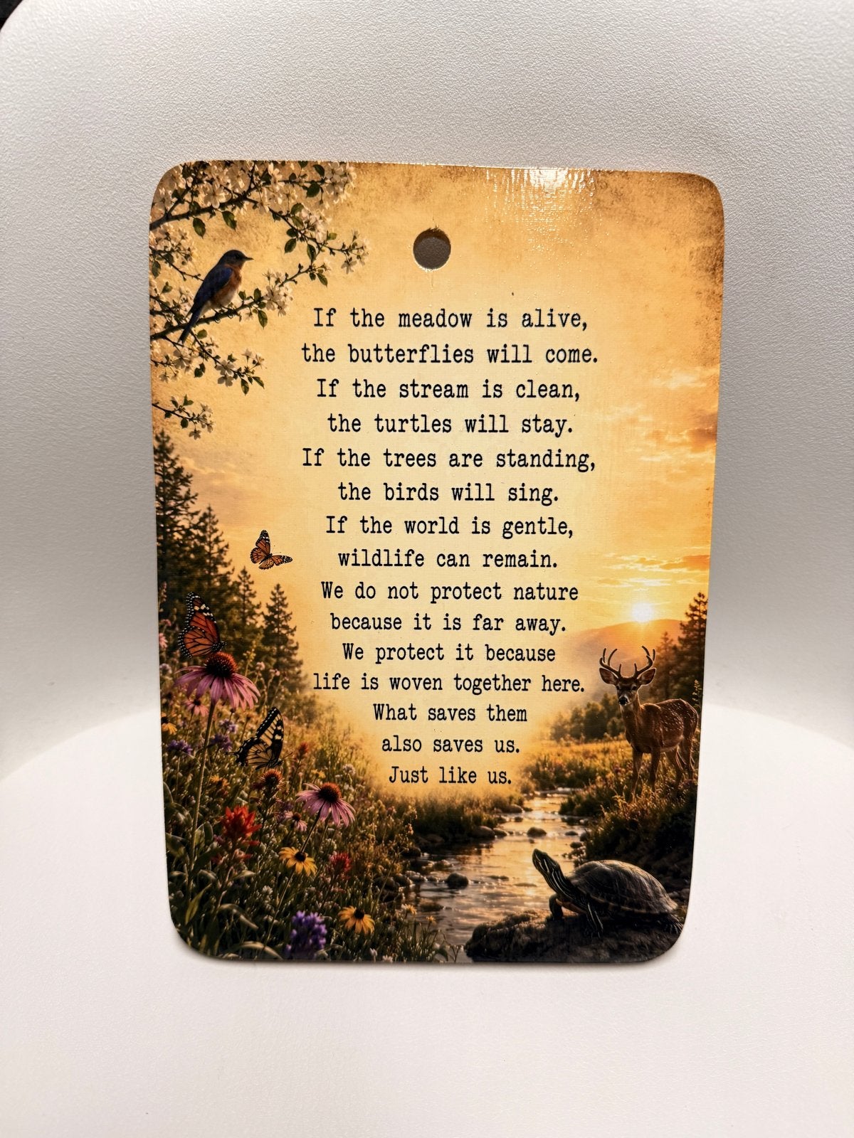Bamboe Plankje met Landschap en Inspirerende Spreuk 15x22cm, 22 cm, Hout, Meerkleurig, Ophalen of Verzenden