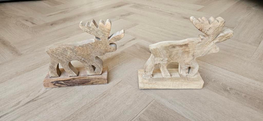 2 rendier mangohout, Huis en Inrichting, Woonaccessoires | Wanddecoraties, Ophalen of Verzenden, Zo goed als nieuw