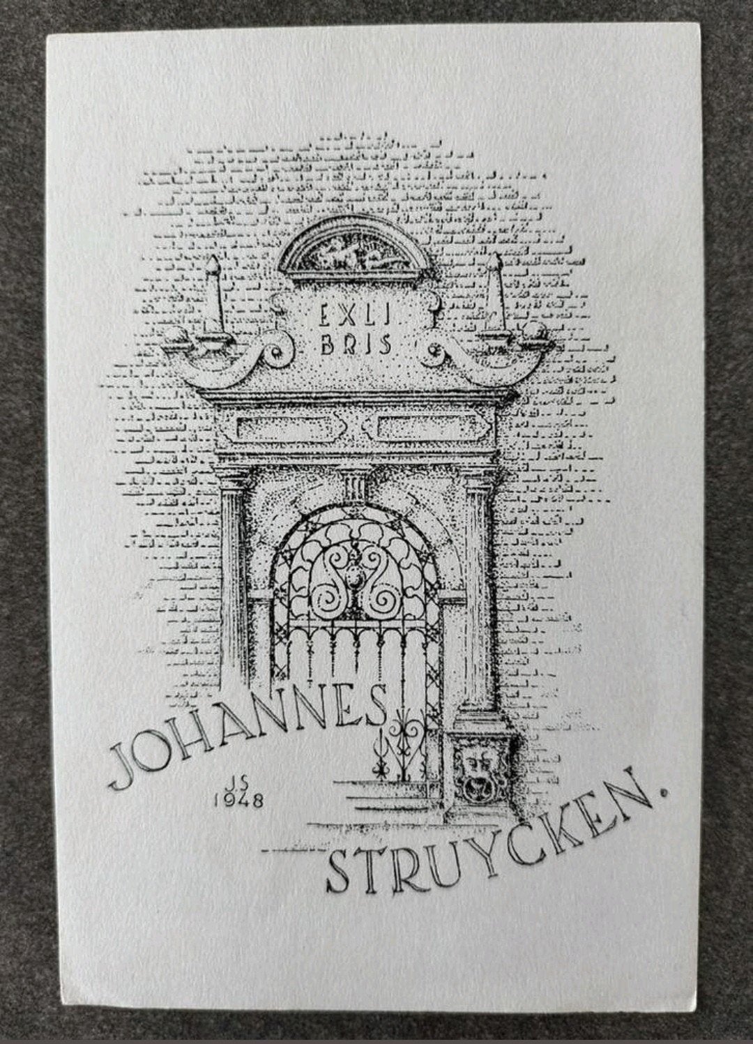 Exlibris Johannes Struycken (ipse fecit, 1948, architectuur), Antiek en Kunst, 8 cm, Architectuur, 1900 - 1949, Ex libris