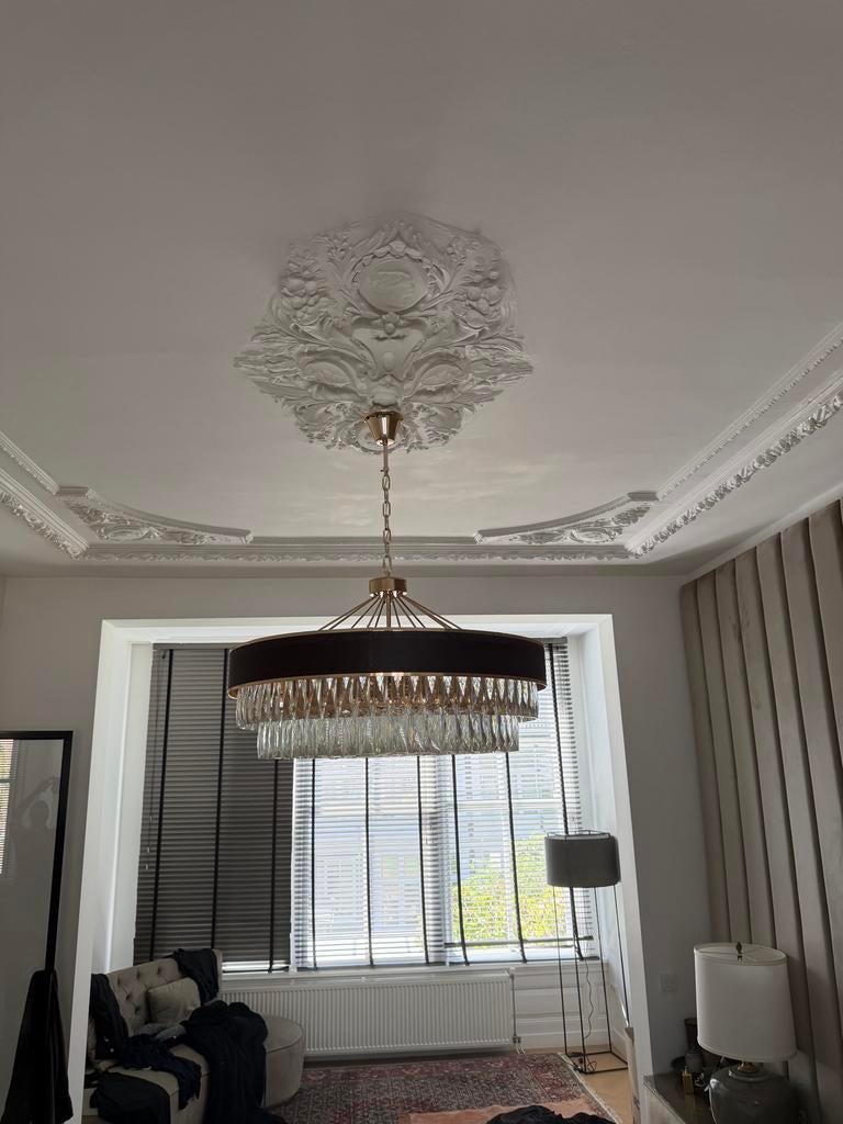 Luxe Plafond Rozet met Kroonluchter, Huis en Inrichting, Ophalen of Verzenden, Zo goed als nieuw, Glas, 50 tot 75 cm