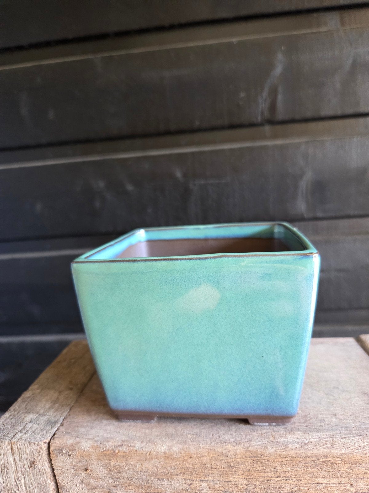 Leuk Japans Bonsai Schaaltje - Vierkant, Turquoise Glazuur, Tuin en Terras, Bloempotten, Gebruikt, Ophalen of Verzenden, Aardewerk