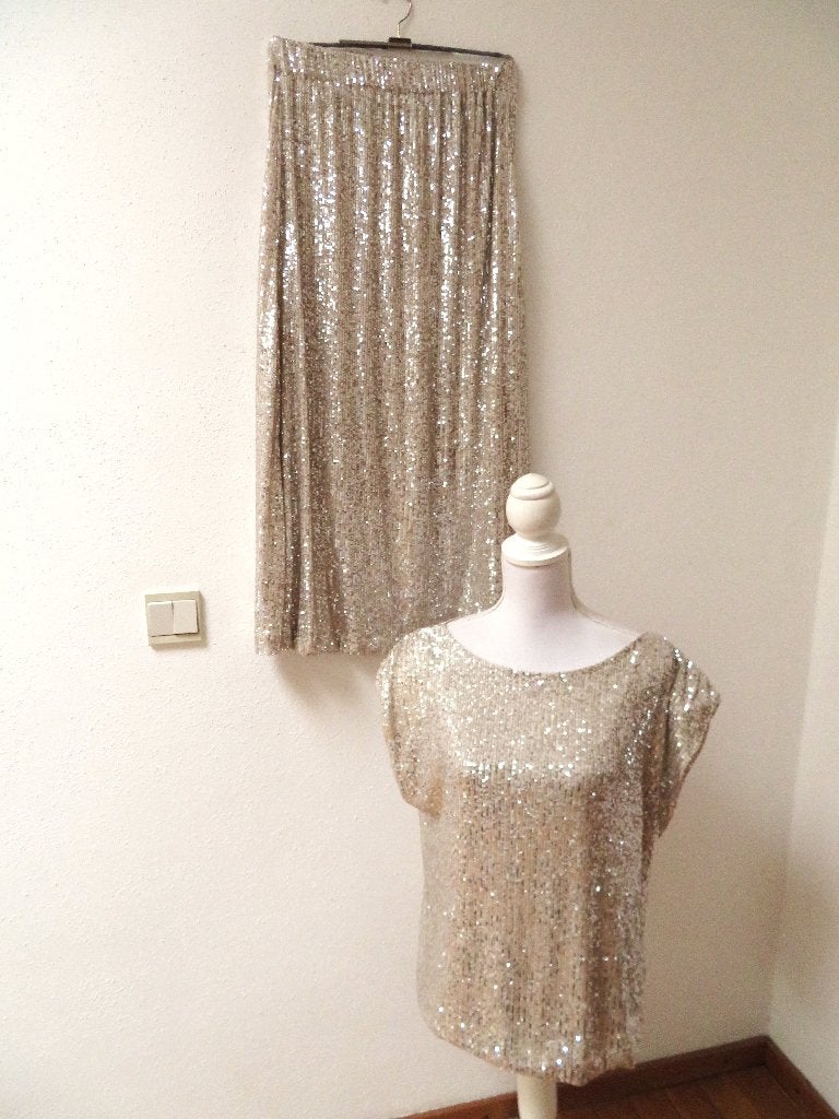 X20 KIKISIX 2-delige jurk rok + top beige zilver M 38/40, Kleding | Dames, Gelegenheidskleding, Maat 38/40 (M), Galajurk, Beige