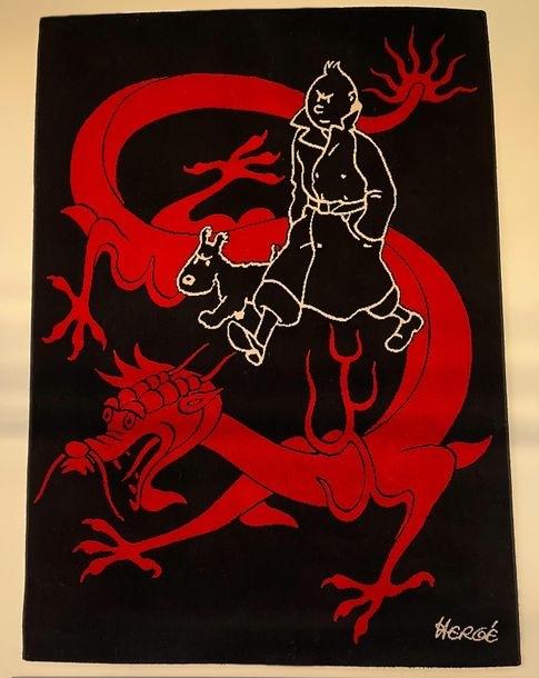 Kuifje "De Blauwe Lotus" wollen tapijt, Ophalen, Gebruikt, 100 tot 150 cm, Zwart