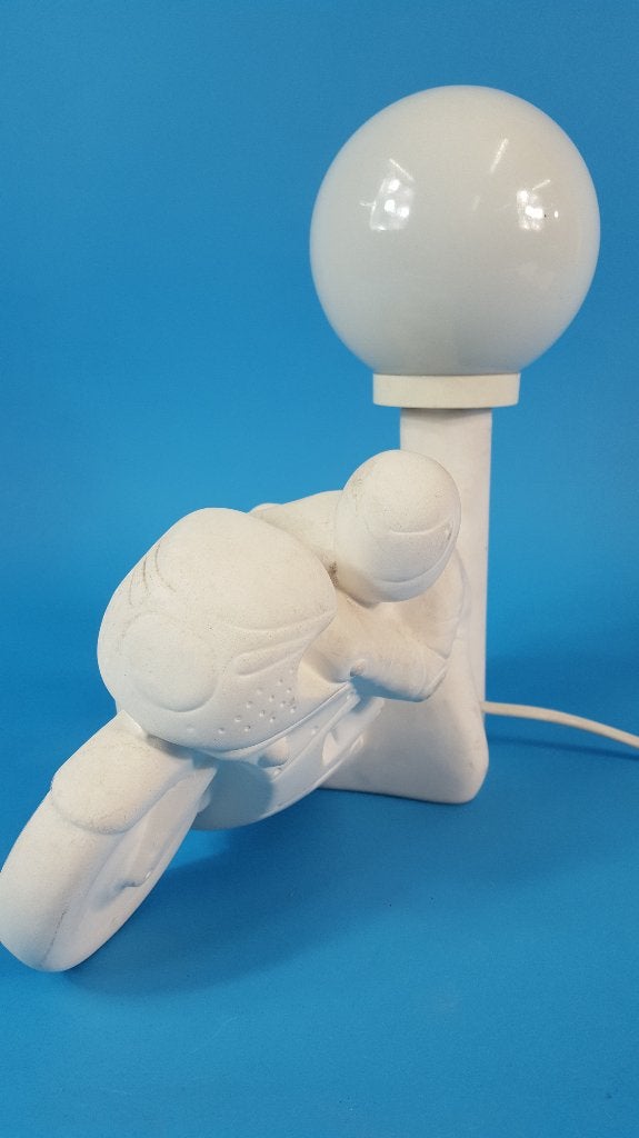 Vintage lamp Motorrijder van gips, bol van kunststof. K13, Tweedehands verkoop, Tweedehands verkoop, Gebruikt, Ophalen of Verzenden