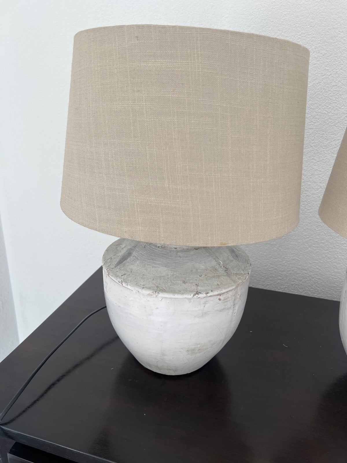 Set van 2 tafellampen met linnen kap, Ophalen, Overige merken, Textiel, Wit